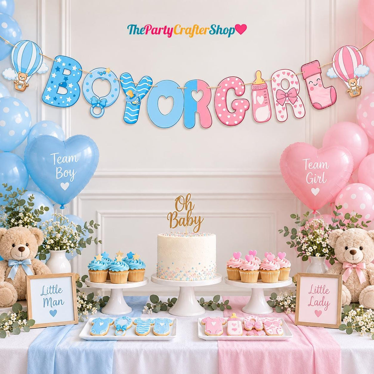 Pink Blue Gender Reveal Banner, Baby Shower Photo Backdrop (Boy or Girl)