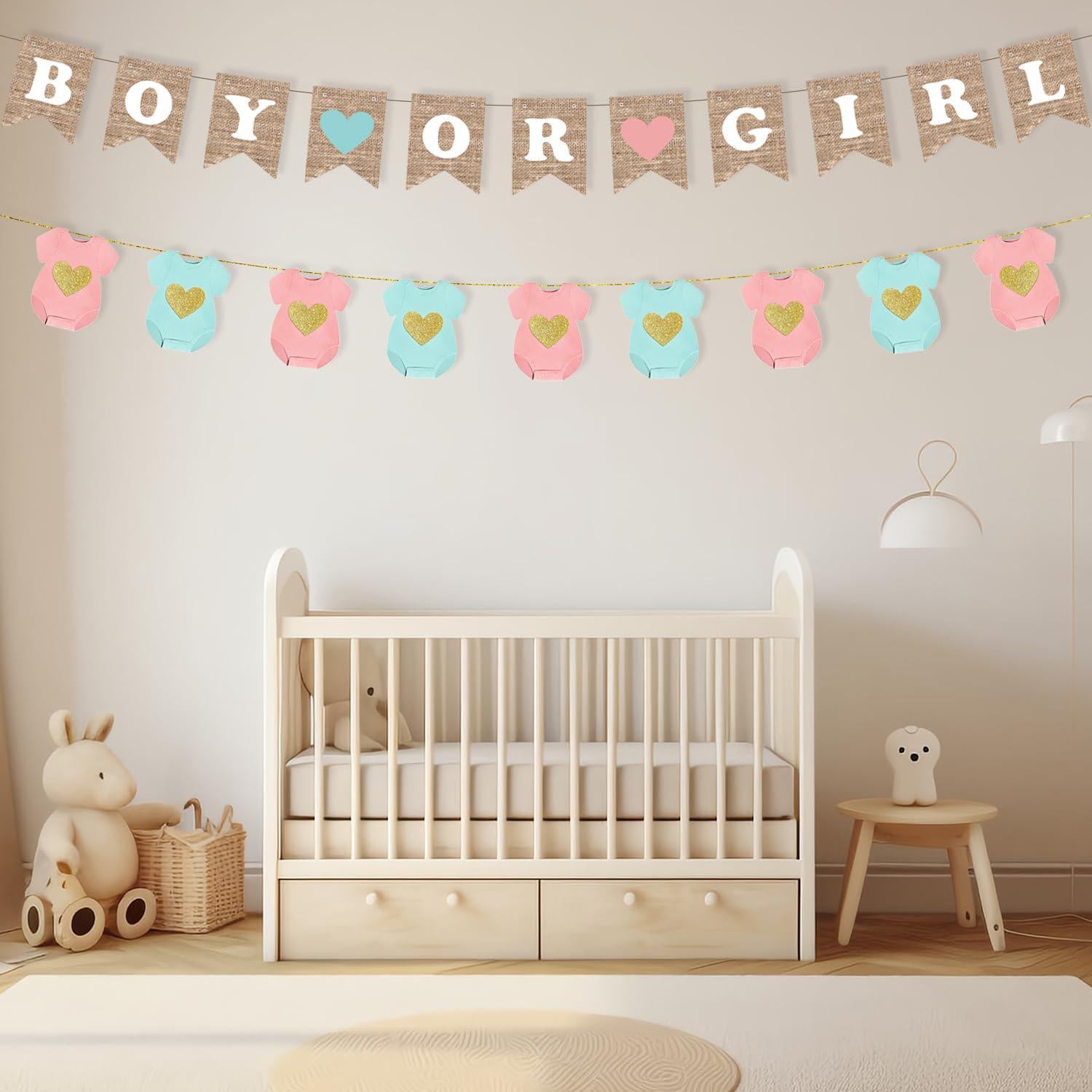 Boy or Girl Gender Reveal Banner Set, Blue Pink Baby Shower Decor (2pc)