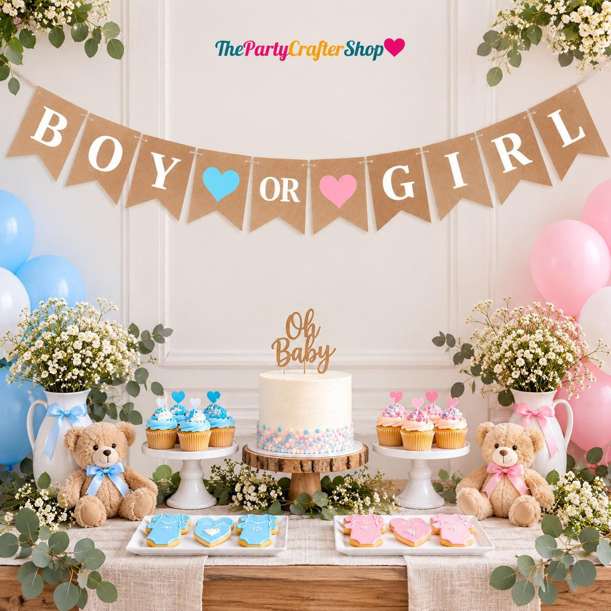 Rustic Neutral Gender Reveal Banner, Baby Shower Photo Backdrop (9.84ft)