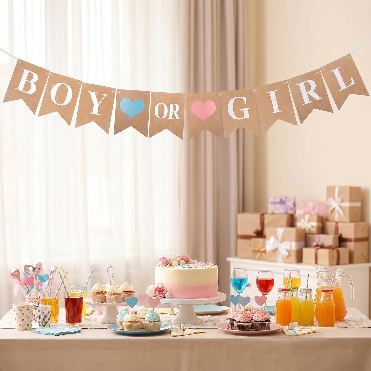 Rustic Neutral Gender Reveal Banner, Baby Shower Photo Backdrop (9.84ft)
