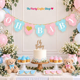 Pink Blue Oh Baby Banner, Glitter Heart Baby Shower Garland (8FT)