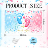 Gender Reveal Backdrop, Blue Pink Footprint Banner, Baby Shower Decor (6x3.6FT)