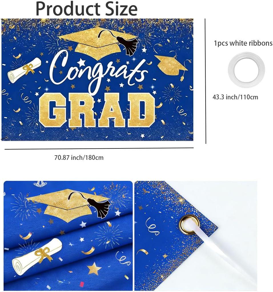Blue Gold Graduation Banner, Class of 2026 Party Backdrop (70.87x43.3 Inch)