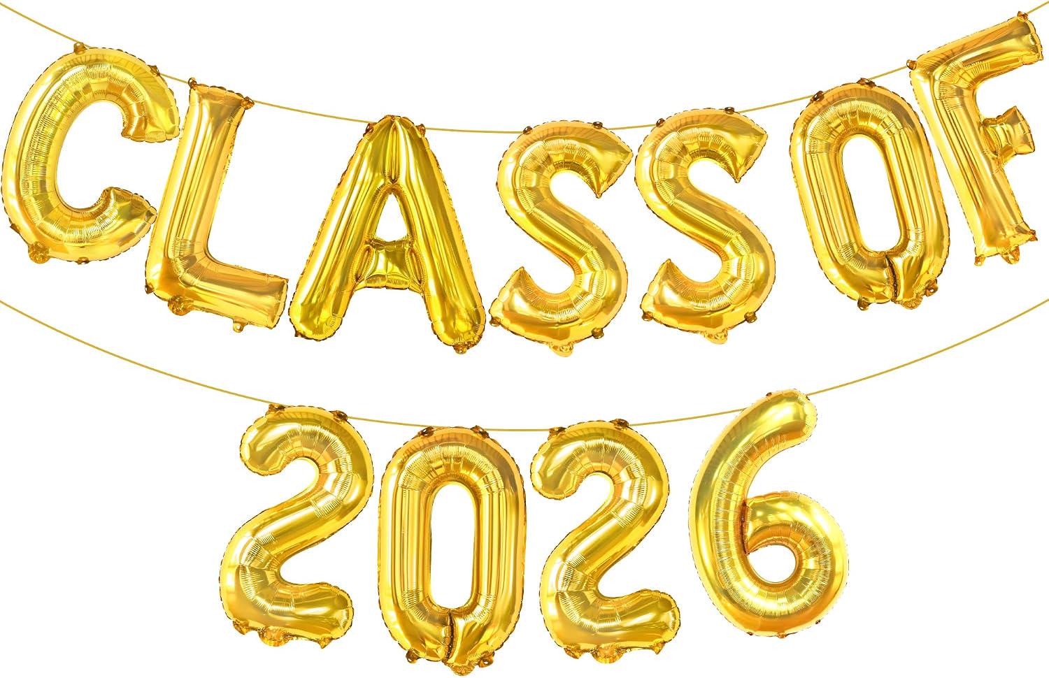 Class of 2026 Gold Foil Balloon Banner Set, 16 Inch Graduation Decorations