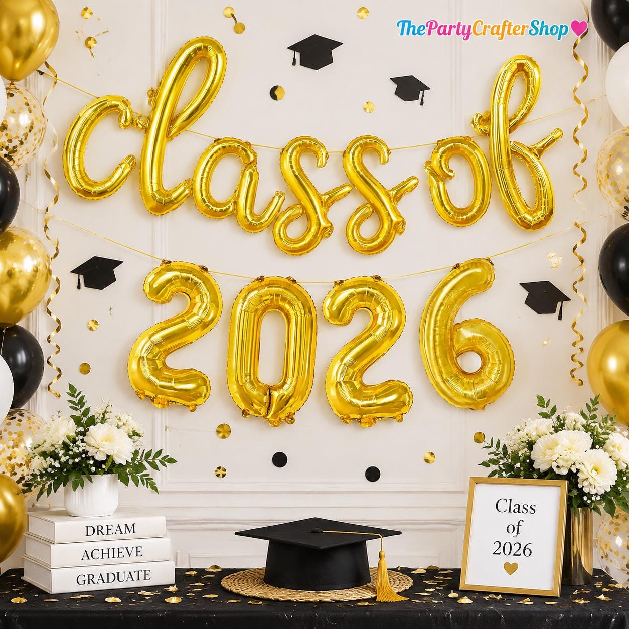 Class of 2026 Graduation Balloon Banner, Gold Foil Party Decorations