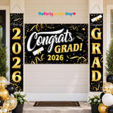 Class of 2026 Graduation Banner Set, Gold Black Congrats Grad Decorations (3pc)