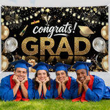 Class of 2026 Graduation Backdrop, Black Gold Congrats Banner (72x43 Inch)