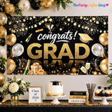 Class of 2026 Graduation Backdrop, Black Gold Congrats Banner (72x43 Inch)