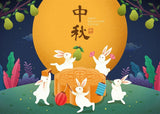 Mid Autumn Festival Backdrop, Rabbit Mooncake Moon, Chinese Party Photo Prop (6x4FT)