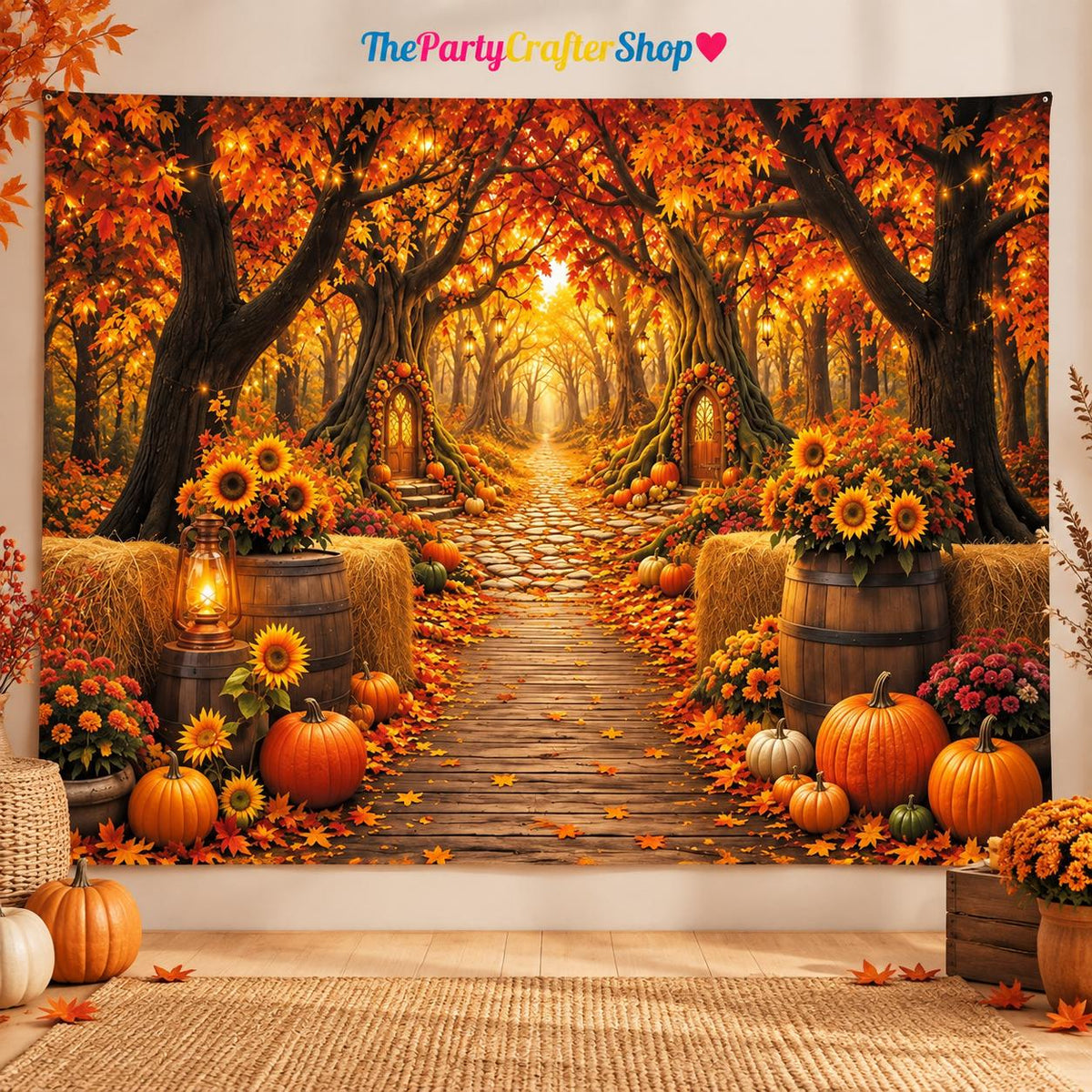 Enchanted Autumn Forest Backdrop, Fall Woodland Path Photography Prop (10x8FT)