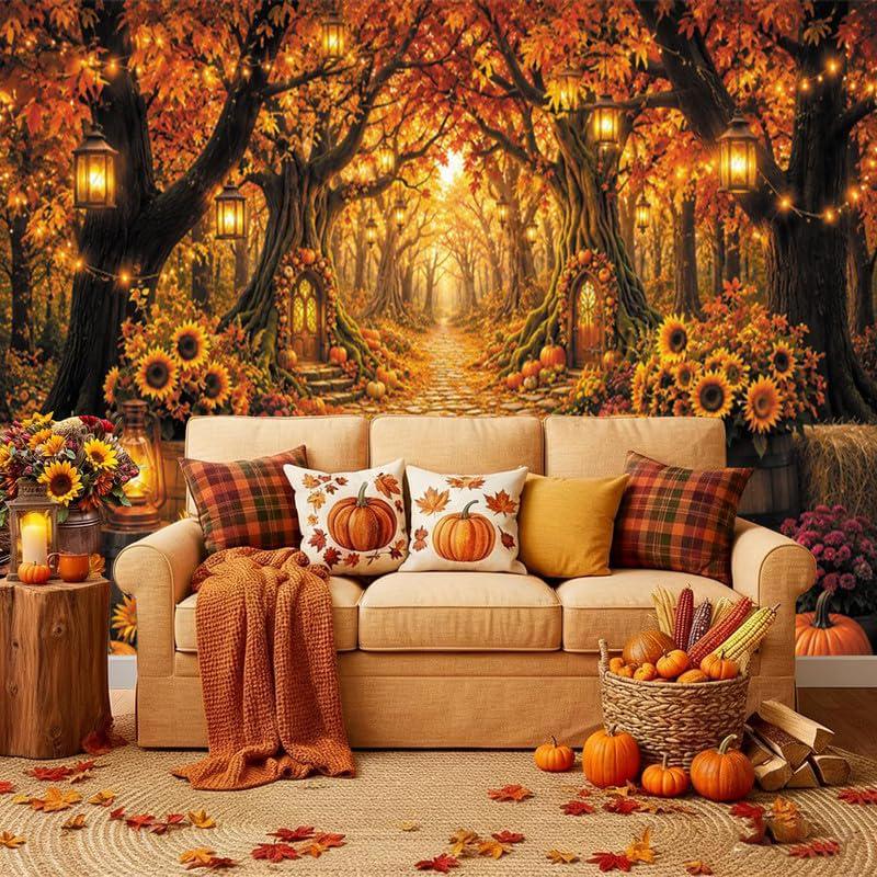Enchanted Autumn Forest Backdrop, Fall Woodland Path Photography Prop (10x8FT)