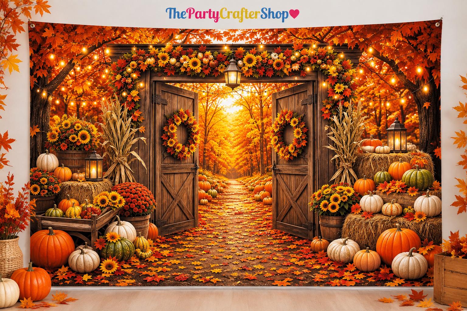 10x8FT Rustic Barn Door Fall Backdrop, Harvest Photography Prop (Vinyl)