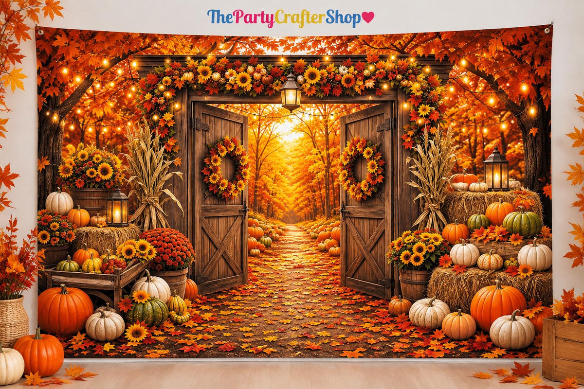 10x8FT Rustic Barn Door Fall Backdrop, Harvest Photography Prop (Vinyl)