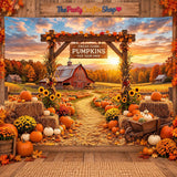 Fall Pumpkin Patch Backdrop, 7x5FT Polyester Photography Prop (Digital Print)