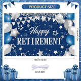 Blue Silver Retirement Party Backdrop, Large Photo Booth Sign (71" x 43.3")