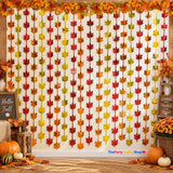 2 Pack Fall Maple Leaf Foil Curtains, Red Gold Orange Tinsel Backdrop (3.3x6.6ft)