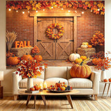 10x8FT Autumn Harvest Barn Door Backdrop, Rustic Farmhouse Pumpkin Background (10x8FT)