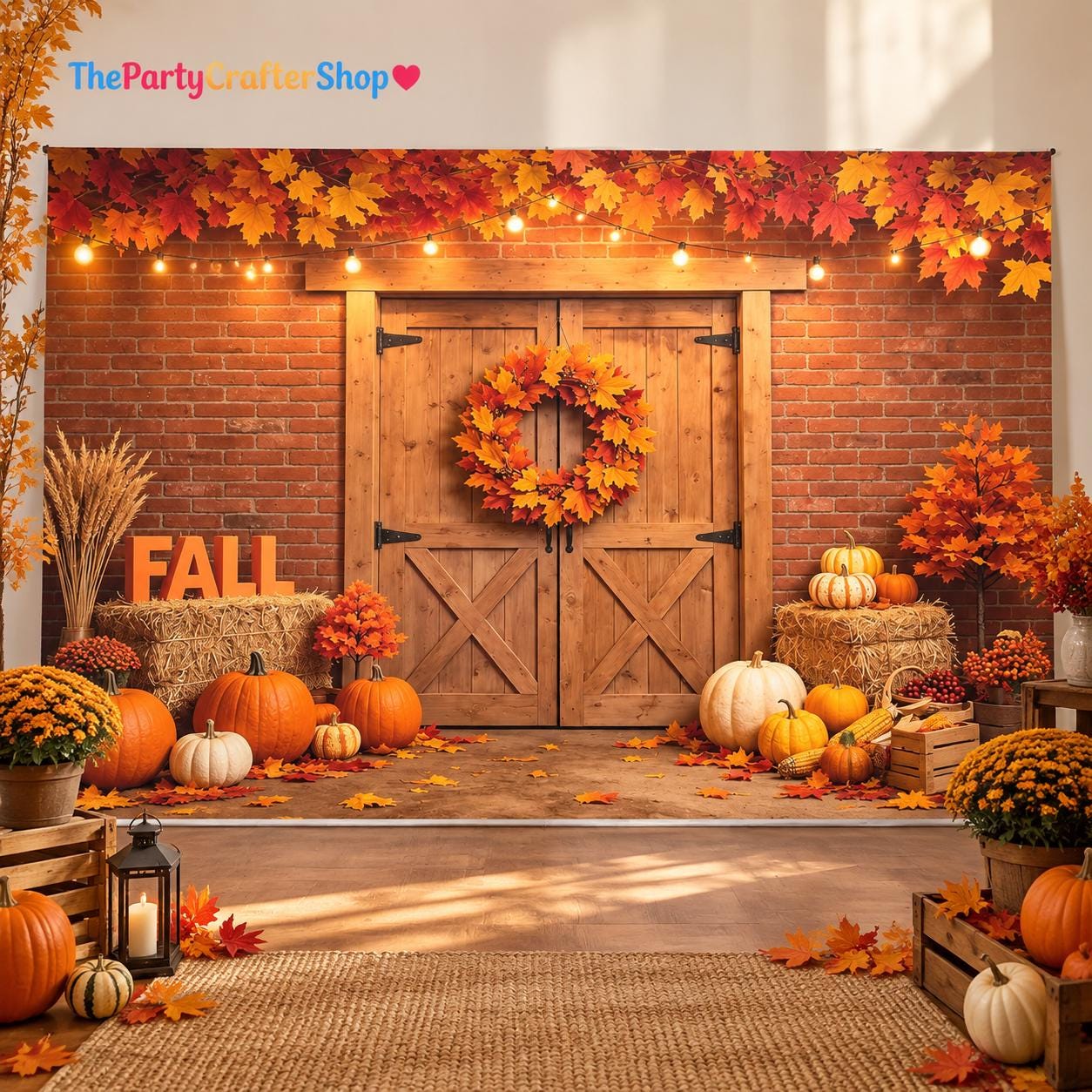 10x8FT Autumn Harvest Barn Door Backdrop, Rustic Farmhouse Pumpkin Background (10x8FT)