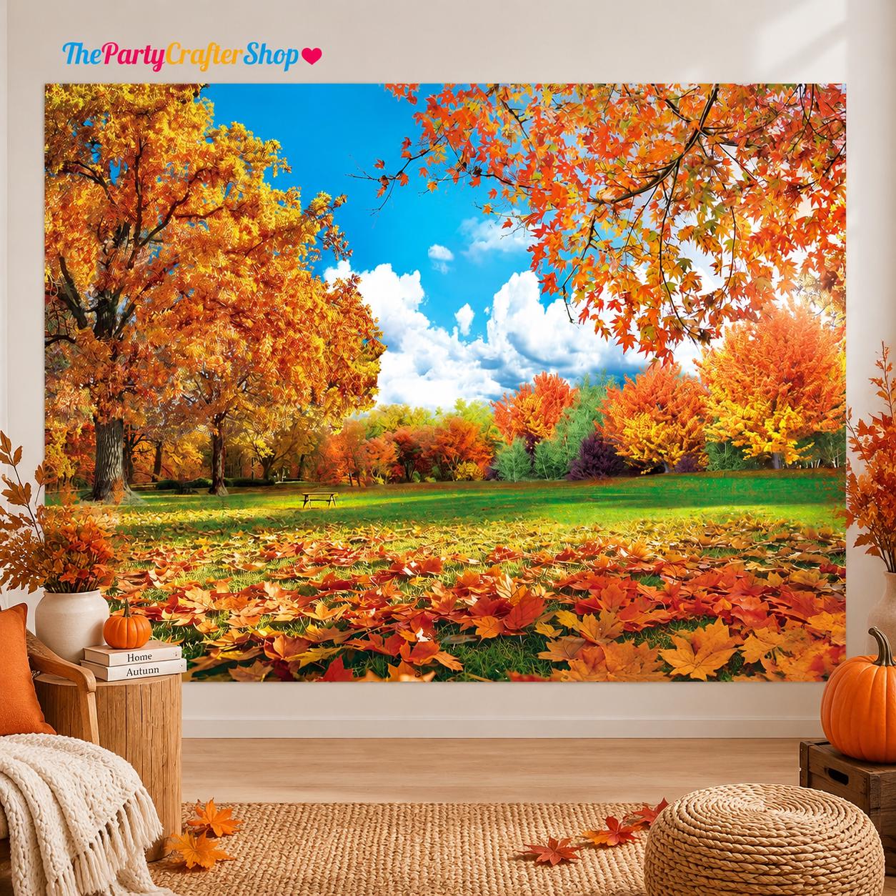 7x5FT Fall Forest Backdrop, Autumn Maple Leaves, Thanksgiving Party Decor