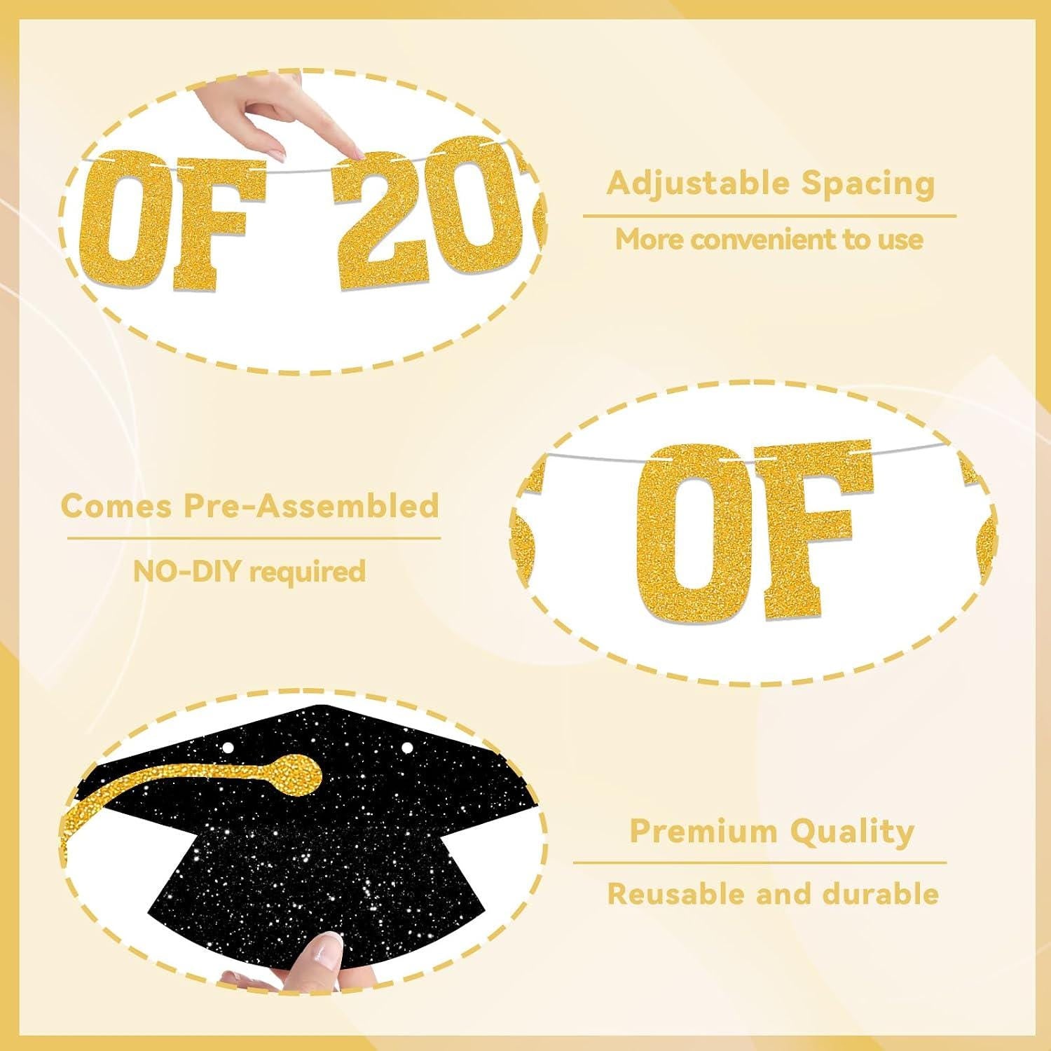 Gold Glitter Class of 2026 Graduation Banner, Eco-Friendly Paper Garland (6ft)