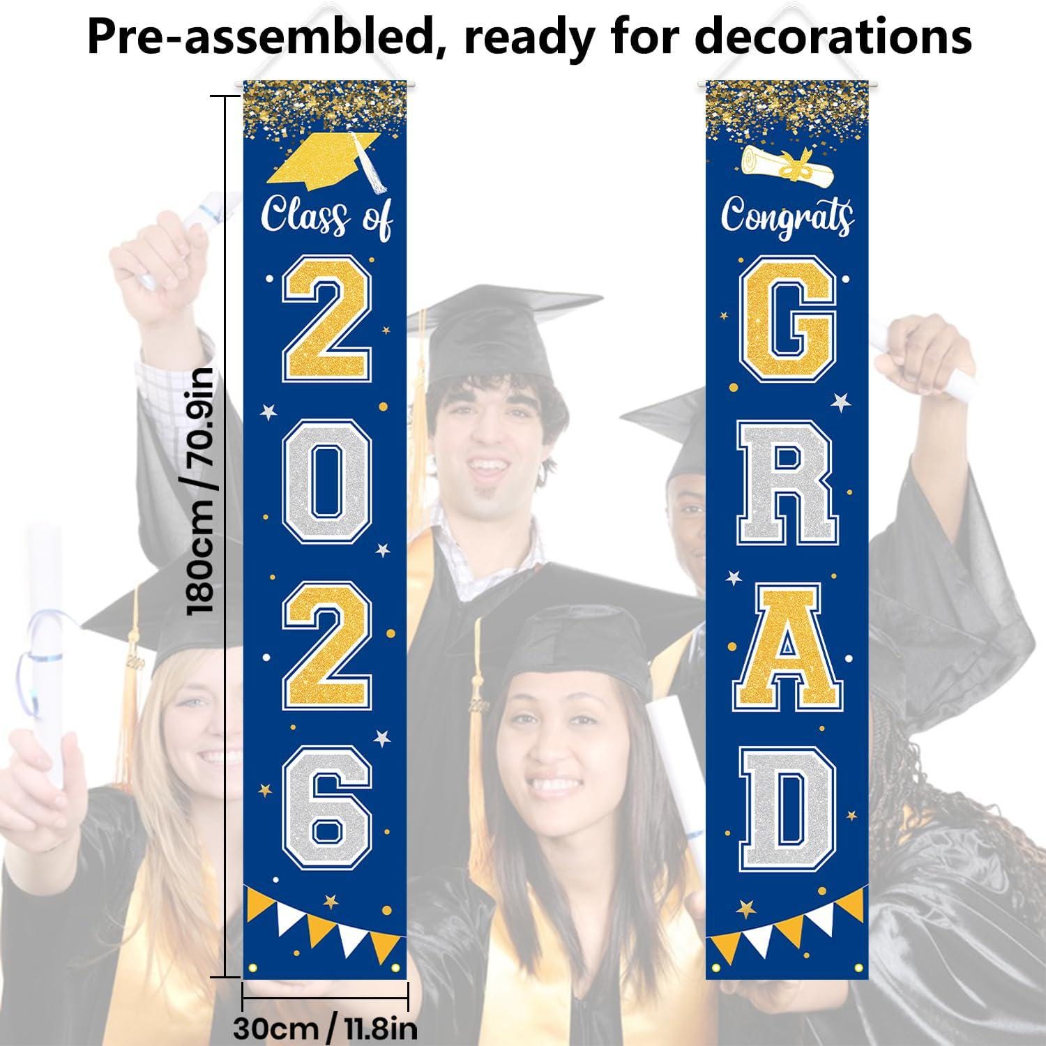 Class of 2026 Graduation Banner, Blue Porch Sign, Indoor Outdoor Party Decor
