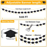 Class of 2026 Graduation Banner, Black Glitter Caps with Gold Tassels (9.6FT)