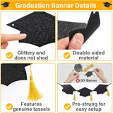 Class of 2026 Graduation Banner, Black Glitter Caps with Gold Tassels (9.6FT)