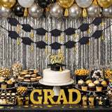 Class of 2026 Graduation Banner, Black Glitter Caps with Gold Tassels (9.6FT)
