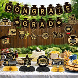 Class of 2026 Graduation Party Decorations Set, Black Gold Backdrop, Balloons, Banner Kit