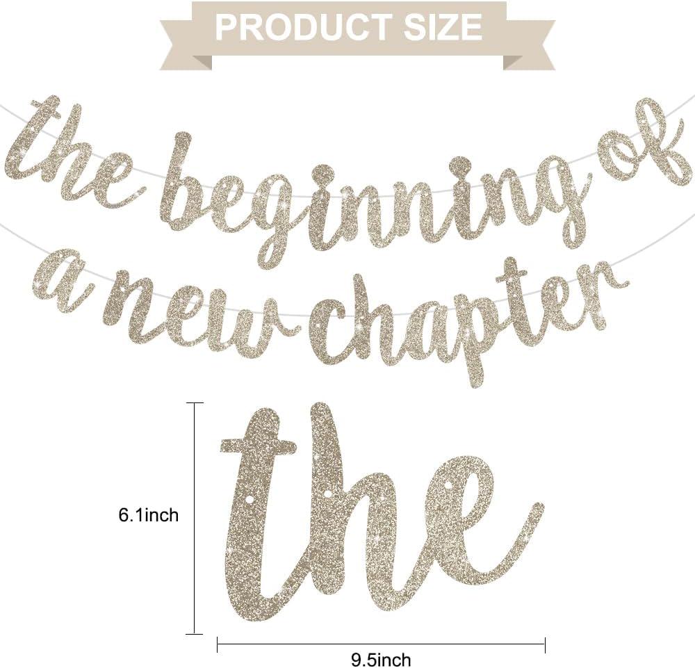 Champagne Glitter New Chapter Banner, Pre-Strung Graduation Sign, Farewell Party Garland