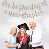 Champagne Glitter New Chapter Banner, Pre-Strung Graduation Sign, Farewell Party Garland