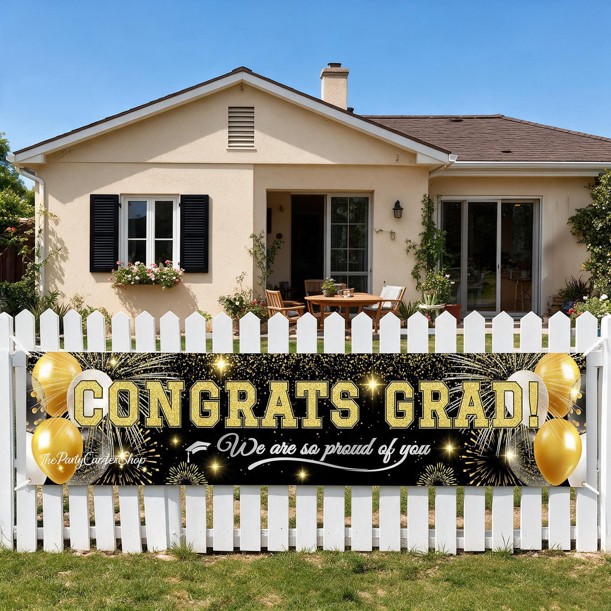 Class of 2026 Graduation Banner, Black Gold Congrats Grad Yard Sign (6x1.3FT)