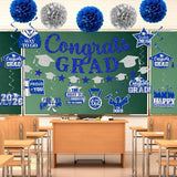2026 Graduation Party Decorations, Blue Glitter Banner, Pom Poms, Swirls (Class of 2026)