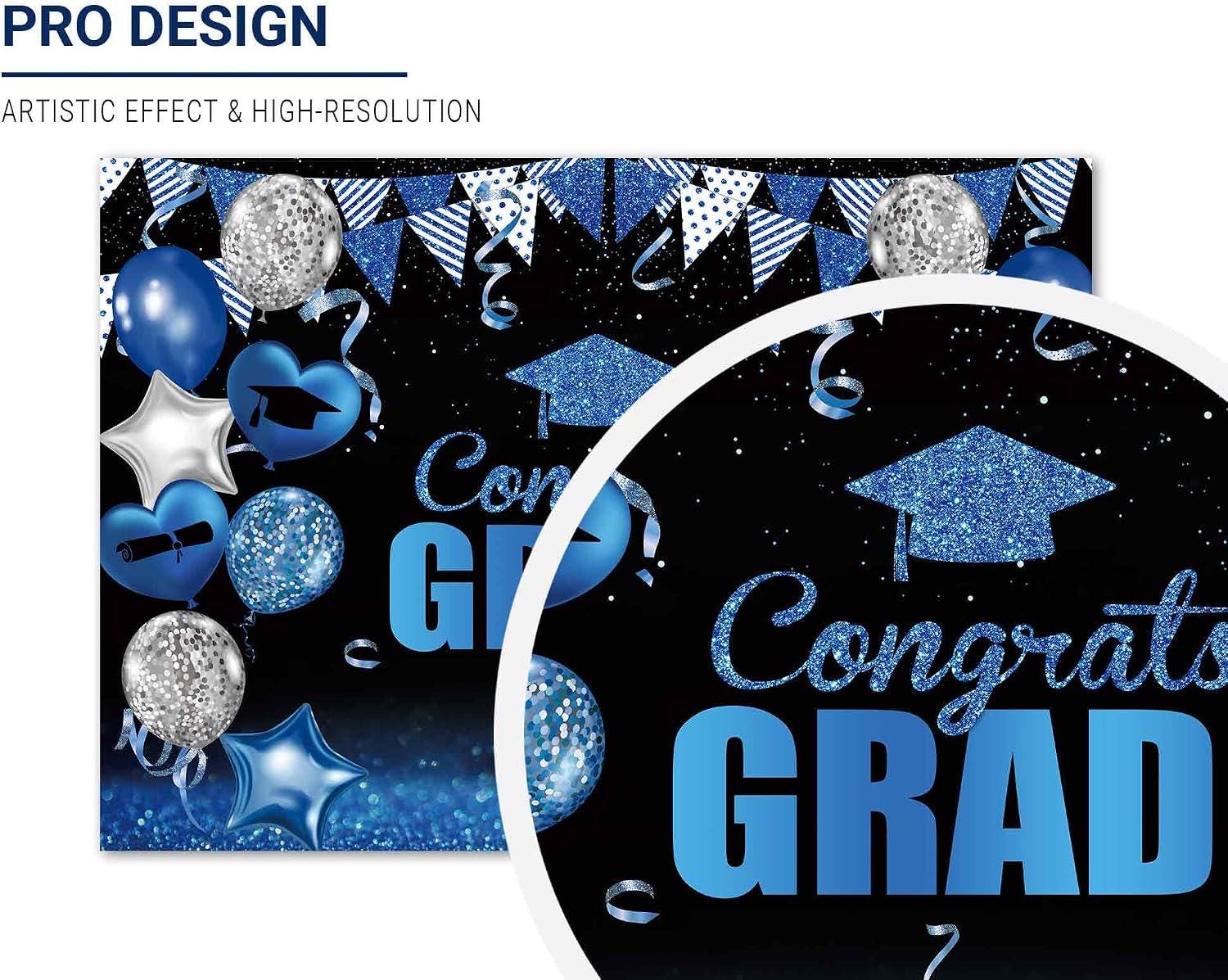 Blue Graduation Backdrop, Class of 2026 Party Decor (82x59 Inch)