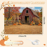 7x5FT Fall Barn Backdrop, Autumn Scarecrow Pumpkin Photography Background (Foldable Polyester)
