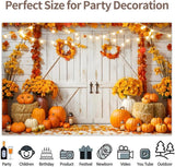 10x8FT Autumn Harvest Photo Backdrop, Pumpkin Barn Door, Maple Leaf Sunflower (Fabric)