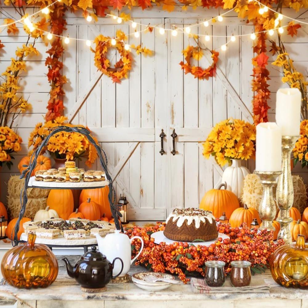 10x8FT Autumn Harvest Photo Backdrop, Pumpkin Barn Door, Maple Leaf Sunflower (Fabric)