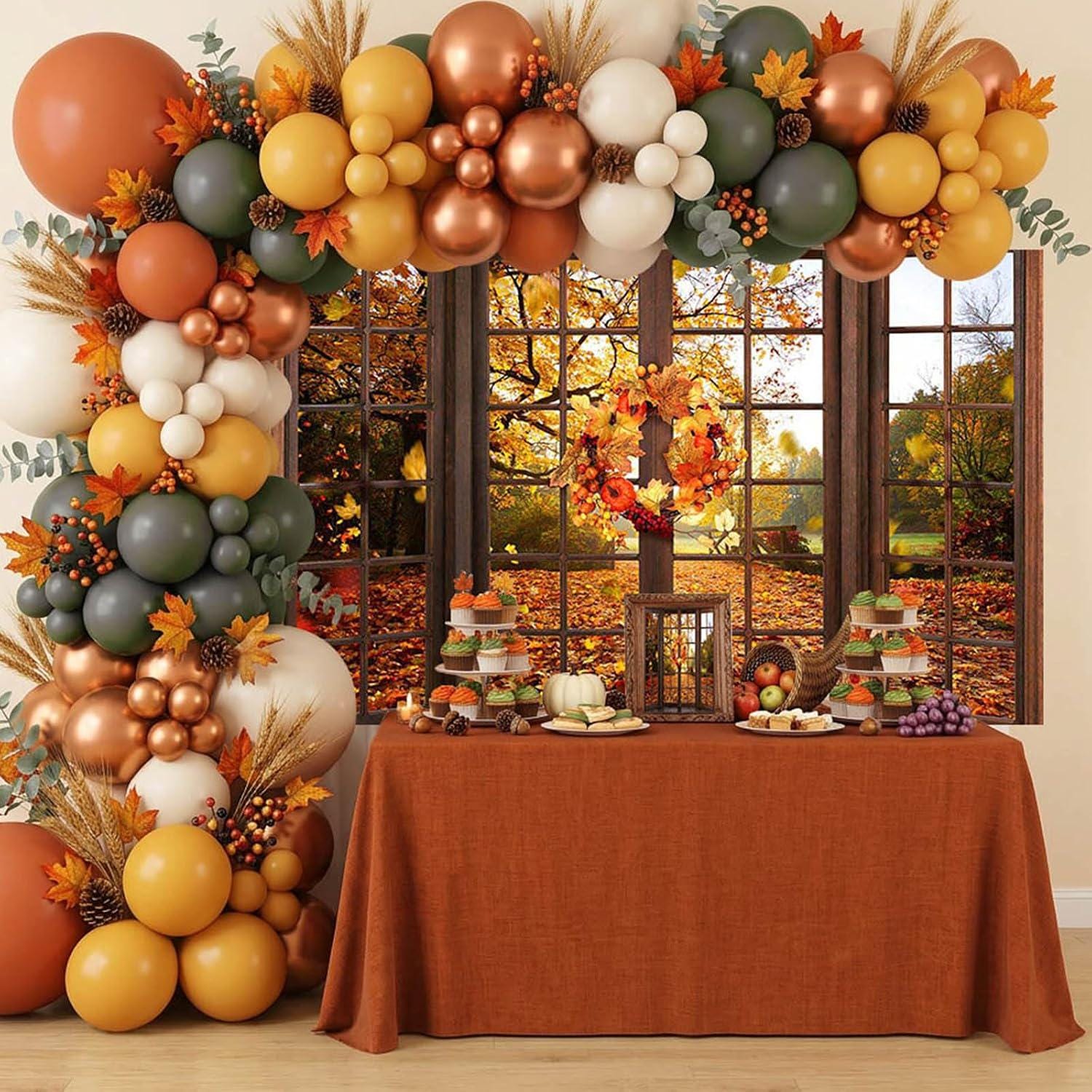 7x5FT Fall Forest Backdrop, Autumn Window Photography Banner, Maple Leaf Happy Decoration, Thanksgiving Party Decor