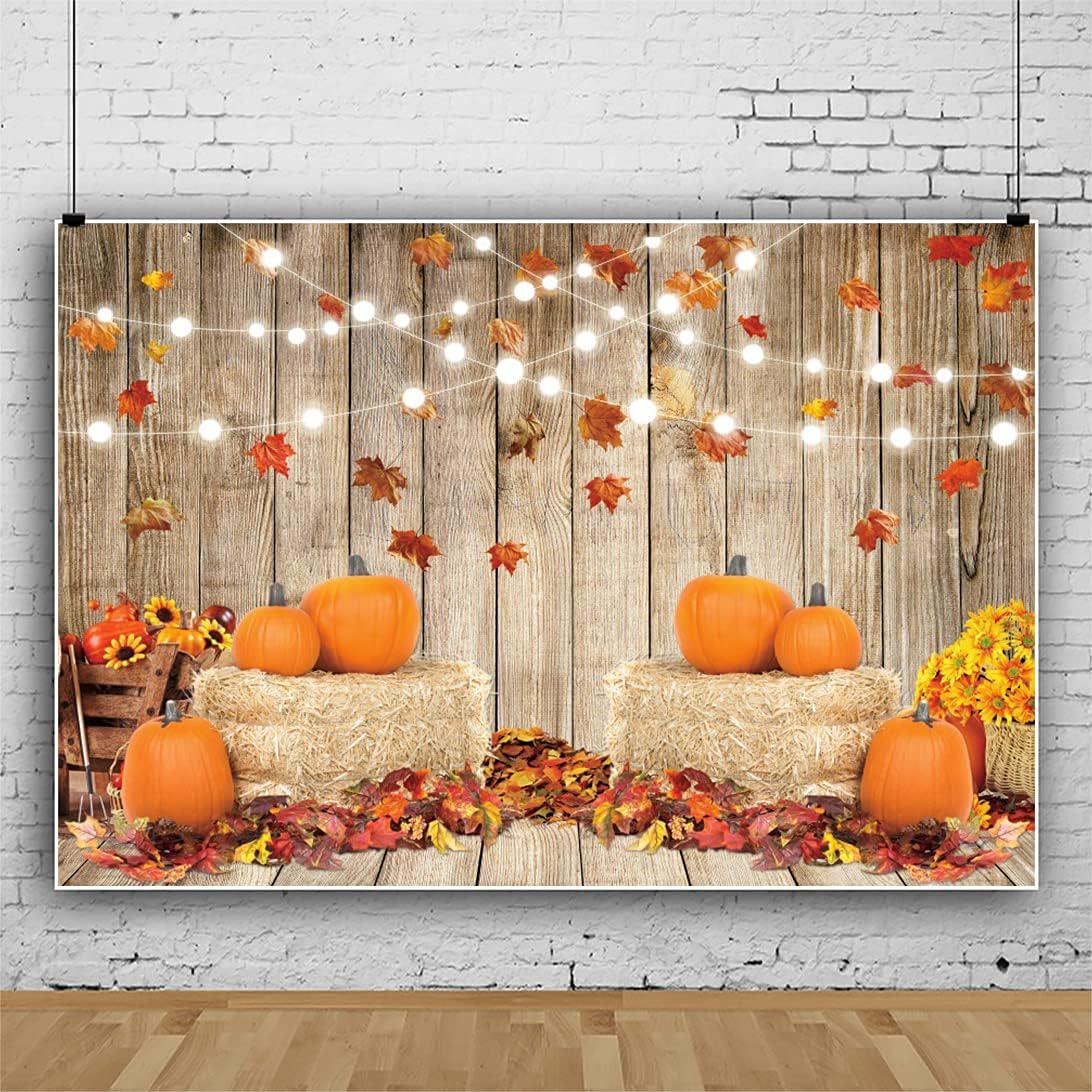 7x5FT Fall Photography Backdrop, Pumpkin Harvest Barn, Friendsgiving Party Props (Vinyl)