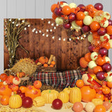 10x7FT Fall Photography Backdrop, Rustic Wooden Pumpkin Haystack (Vinyl)