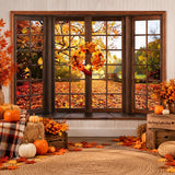 7x5FT Fall Forest Backdrop, Autumn Window Photography Banner, Maple Leaf Happy Decoration, Thanksgiving Party Decor