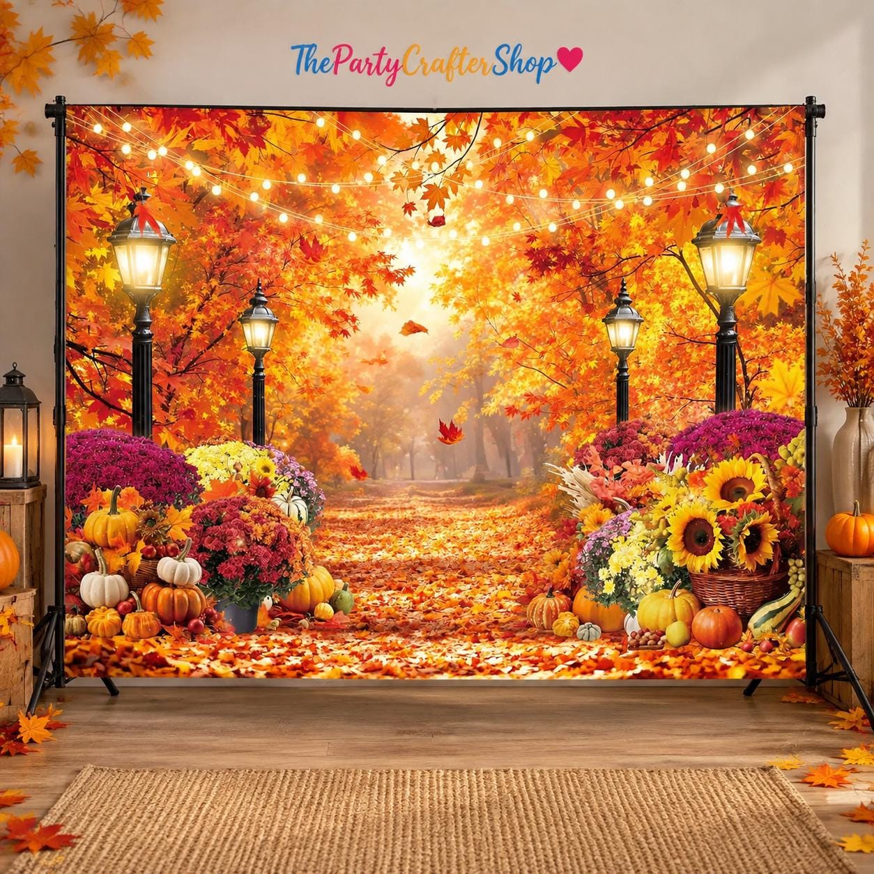 7x5FT Fall Forest Backdrop, Golden Harvest Garden Path Photography Background (Digital Print)