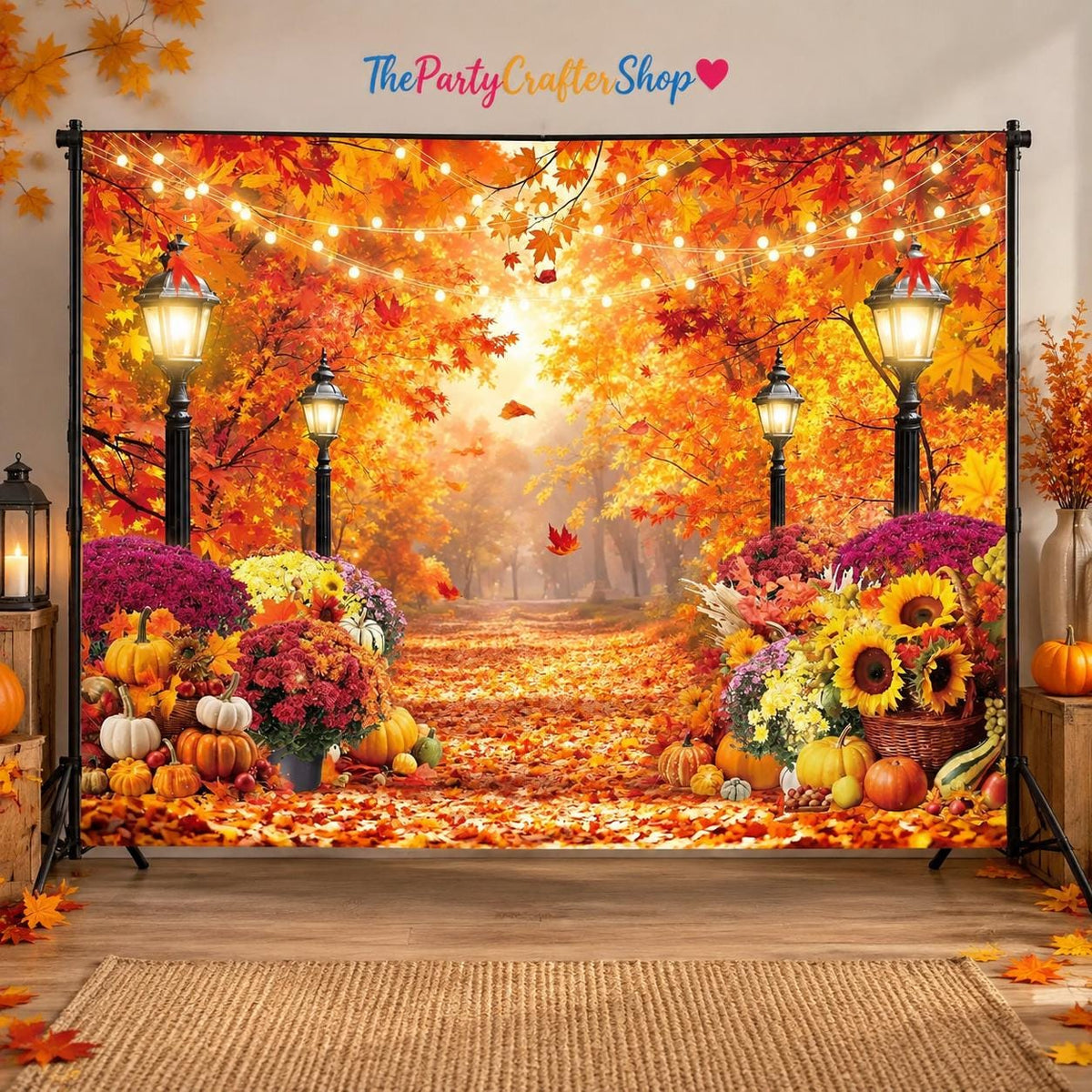 7x5FT Fall Forest Backdrop, Golden Harvest Garden Path Photography Background (Digital Print)
