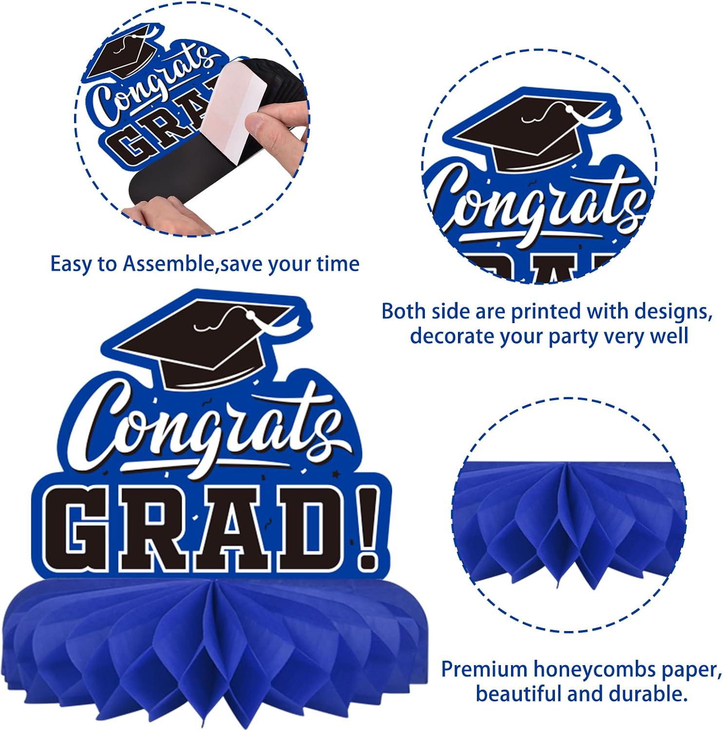 Class of 2026 Graduation Honeycomb Centerpieces, Blue Black Table Decor (9PCS)