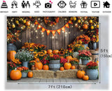 7x5FT Autumn Harvest Backdrop, Pumpkin Maple Leaves, Rustic Party Photography Decor