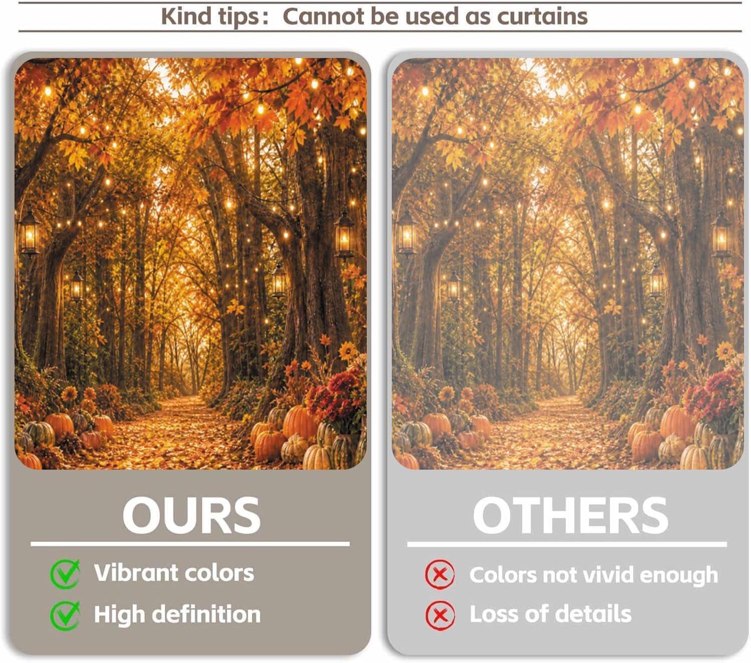 10x8FT Fall Forest Backdrop, Autumn Woodland Pumpkin Maple Leaf Photography Background (Vinyl Cloth)
