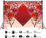 Chinese New Year Photography Backdrop, Red Lanterns, Cherry Blossoms (6.5x5FT)