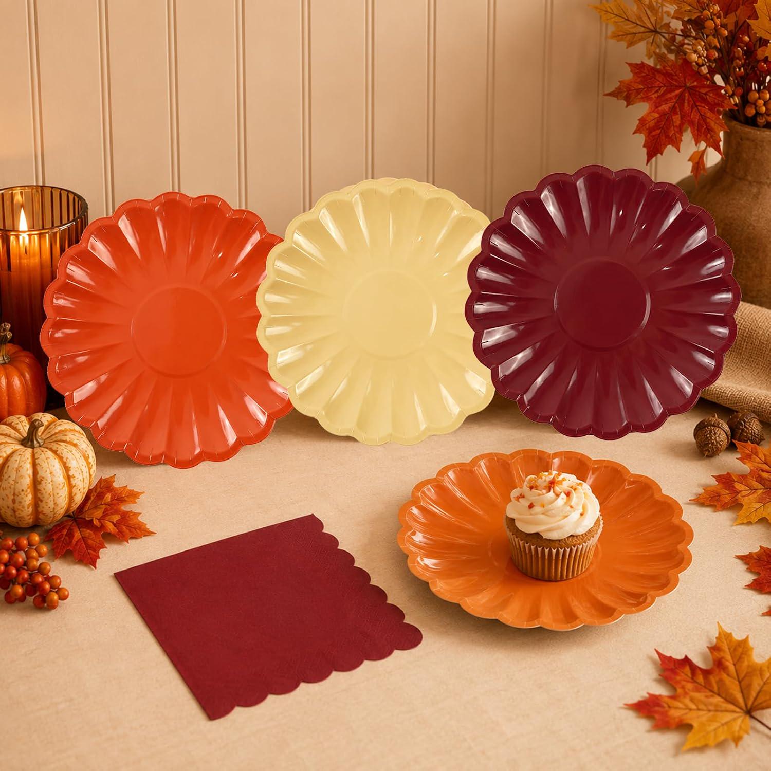 48pc Fall Paper Plates & Napkins Set, Autumn Harvest Tableware (7 Inch)