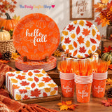 Hello Fall Maple Leaf Tableware Set, 120pc Autumn Party Dinnerware (Serves 24)