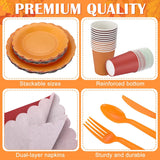 168pc Fall Party Tableware Set, Scalloped Paper Plates, Cups, Napkins, Utensils (Disposable)
